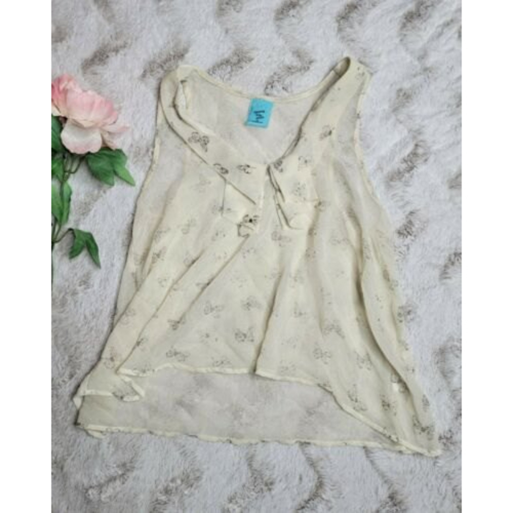 HIP Happening In The Present Butterfly Print Ruffle‎ Collar Cram Blouse Sz S